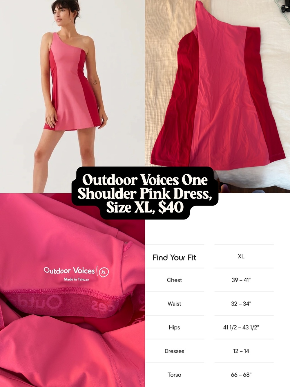 Outdoor Voices One-Shoulder Colorblock Pink Mini Dress
